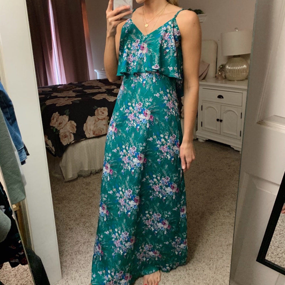 Ali & Kris Bluish Green Floral Maxi Dress Size M fits SMALL